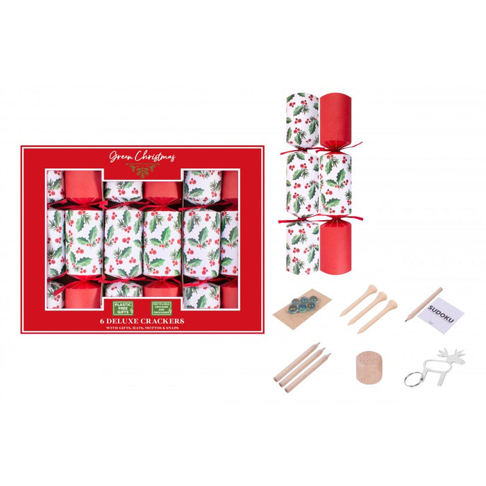 6 Deluxe Holly Christmas Crackers