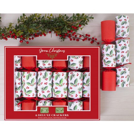 6 Deluxe Holly Christmas Crackers