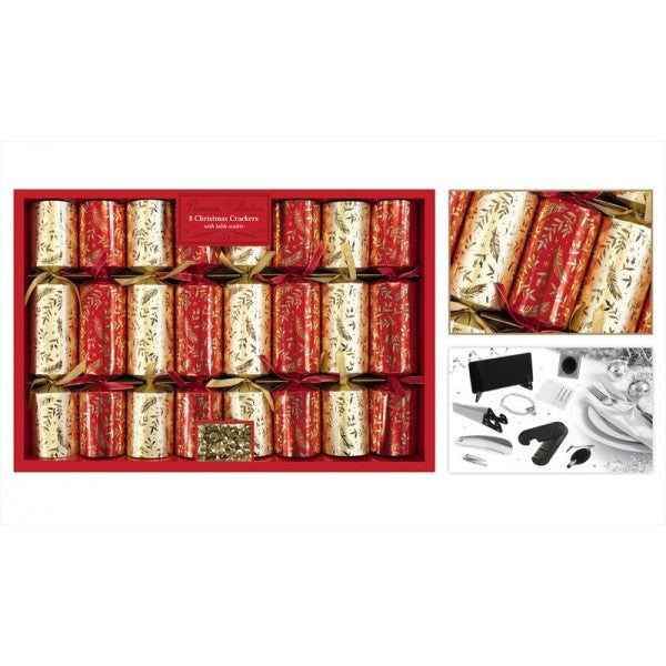 8pk PremiumRed & Gold Leaf Christmas Crackers