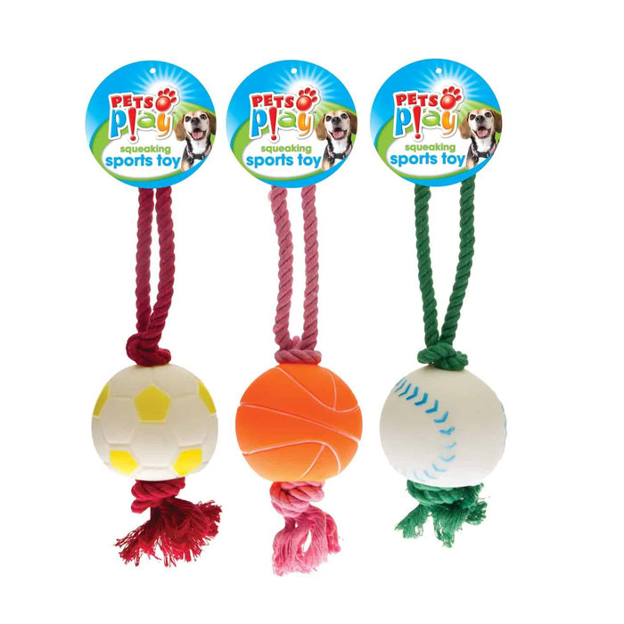 Squeaky Sports Ball Rope Toy